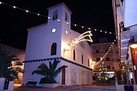 Christmas lights outside the main chaurch in Moraira